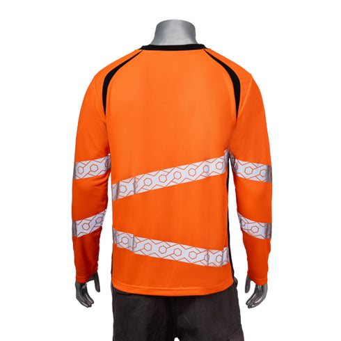 Class 3 Polyester Double Band Segmented Tape Safety T-Shirt | Back side | Safety orange